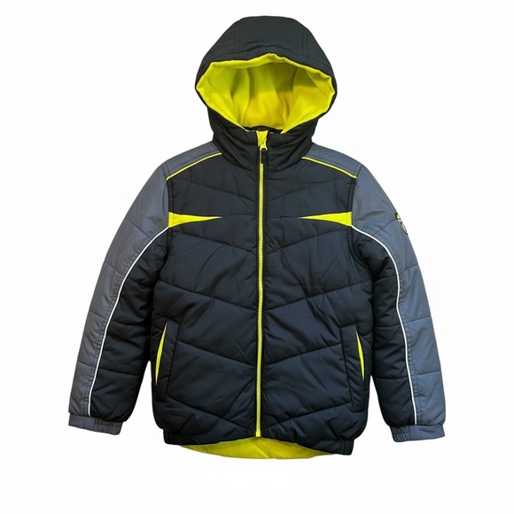 Protection System Boys Puffer Jacket Black Yellow Hooded Size 7 - Picture 1 of 16